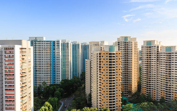 Singapore high density residential area Aerial view in day time