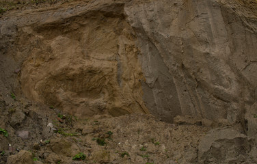 Nature background. landslide on steep coastal cliffs . 