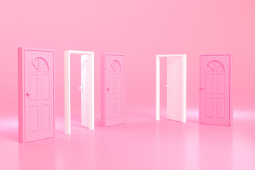 Pink and white with open and close in pink room 3d rendering.
