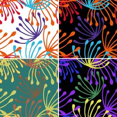 Naklejka premium Retro abstract with dandelion seamless for fabric design. Floral wallpaper. Decorative floral pattern. Vintage hand drawn illustration with black dandelion seamless for print design.