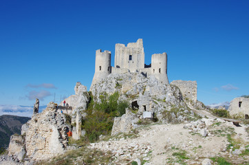 Consolidation and maintenance works near the Rocca Calascio castle after the post-earthquake in L'Aquila. Calascio, L'Aquila, 