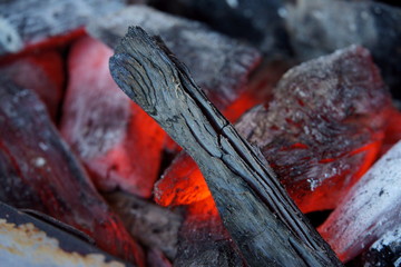 Glowing charcoal with red light of Korean bbq restaurant