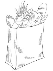Grocery package graphic isolated black white sketch illustration vector
