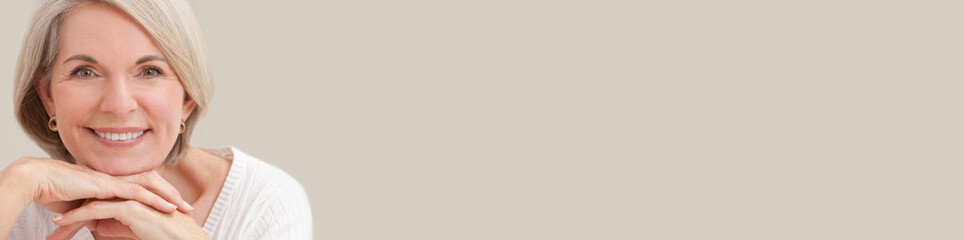 Panoramic Portrait of Attractive Senior Woman Panorama Web Banner