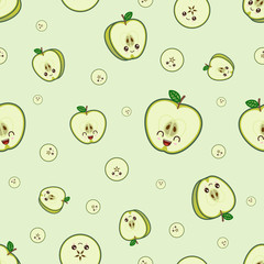 Kawaii green apple pattern at green background