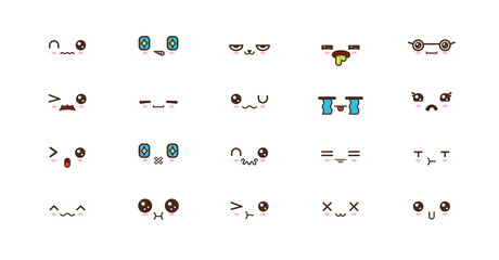 Kawaii cute faces smile emoticons. Japanese emoji