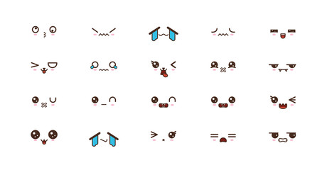 Kawaii cute faces smile emoticons. Japanese emoji