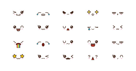 Kawaii cute faces smile emoticons. Japanese emoji