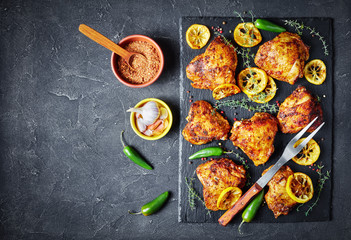 fried Chicken Thighs on a slate tray