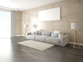 Fototapeta na wymiar Mock up the original living room with a comfortable original sofa and trendy fashionable background.