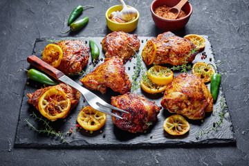 Chicken Thighs With Lemon Slices on a tray