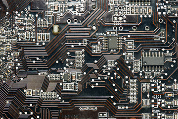 printed circuit board and microchip, or cpu closeup - electronic component for digital equipment,...