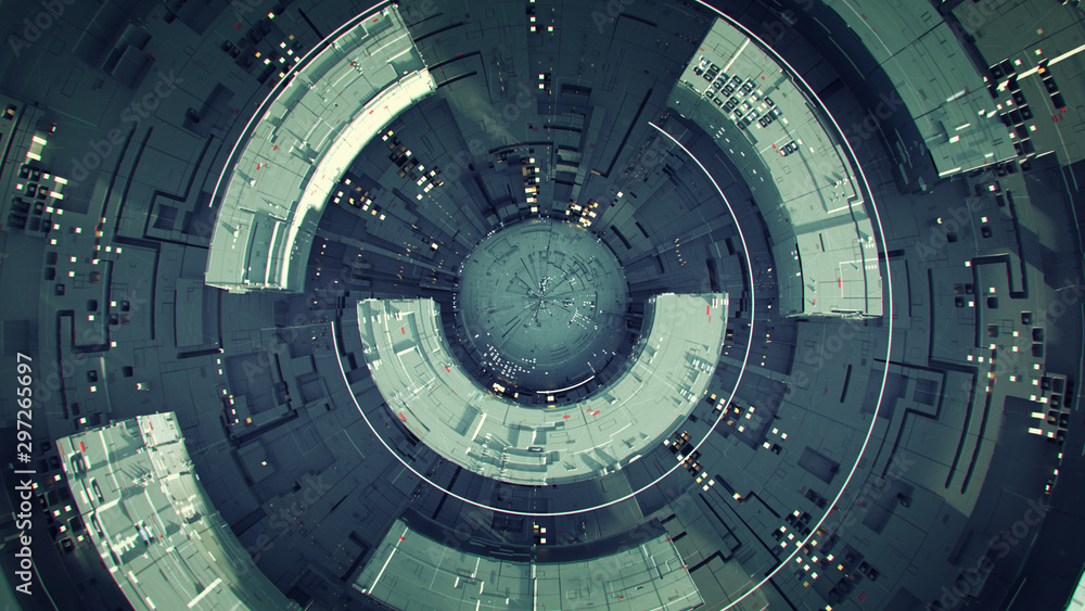 Poster rotating technical circle elements 3d render illustration