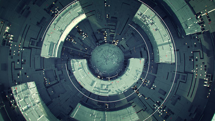 Rotating technical circle elements 3D render illustration