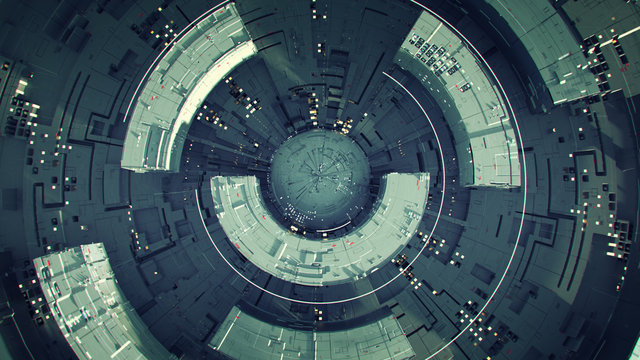 Rotating technical circle elements 3D render illustration