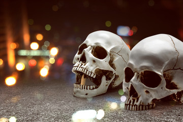 Human skull on the floor
