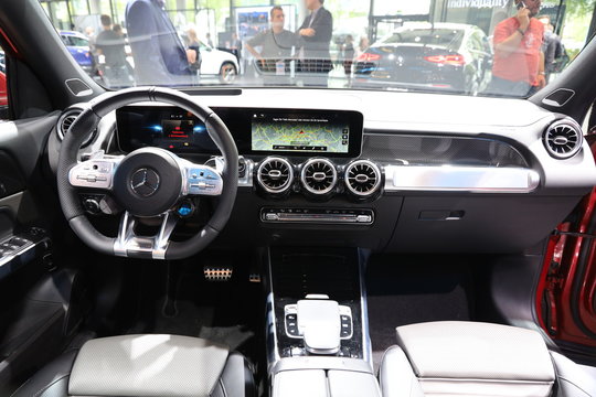 Mercedes Benz - AMG - GLB 35 4Matic  - Interior detail view with controls and steering wheel