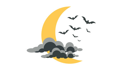  Bats fly over yellow moon