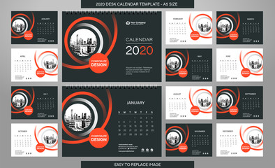 Desk Calendar 2020 template - 12 months included - A5 Size