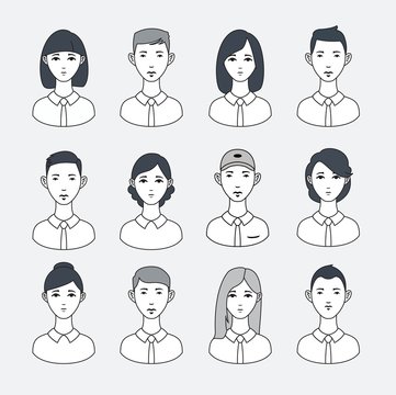 Simple line minimalistic vector set of avatars.