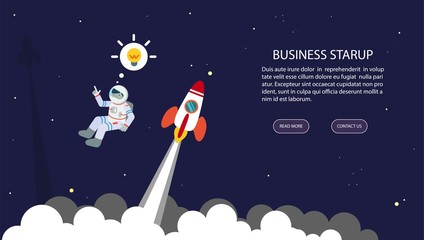 Business startup. Background with space, rockets and astronaut. Vector.