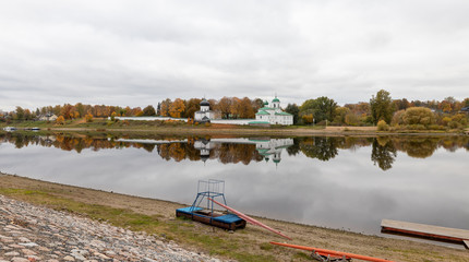 Banks of the Velikaya river. Sports base rowers. Pskov, Russia