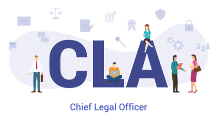 cla chief legal officer acronym term concept with big word or text and team people with modern flat style - vector