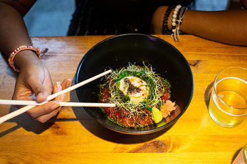 bowl tekka japanese food with egg