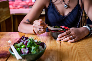 Eating healthy Japanese food ramen sushi soup