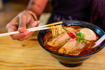 Japanese ramen with egg profesional photo
