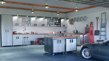 Modern garage interior. 3d illustration