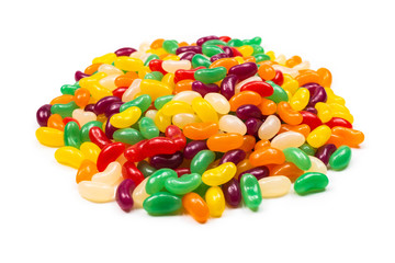 Colorful jelly beans isolated on white.