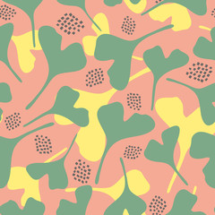 Pattern with ginkgo leaves in flat style.