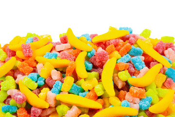 Assorted gummy candies. Top view. Jelly  sweets.