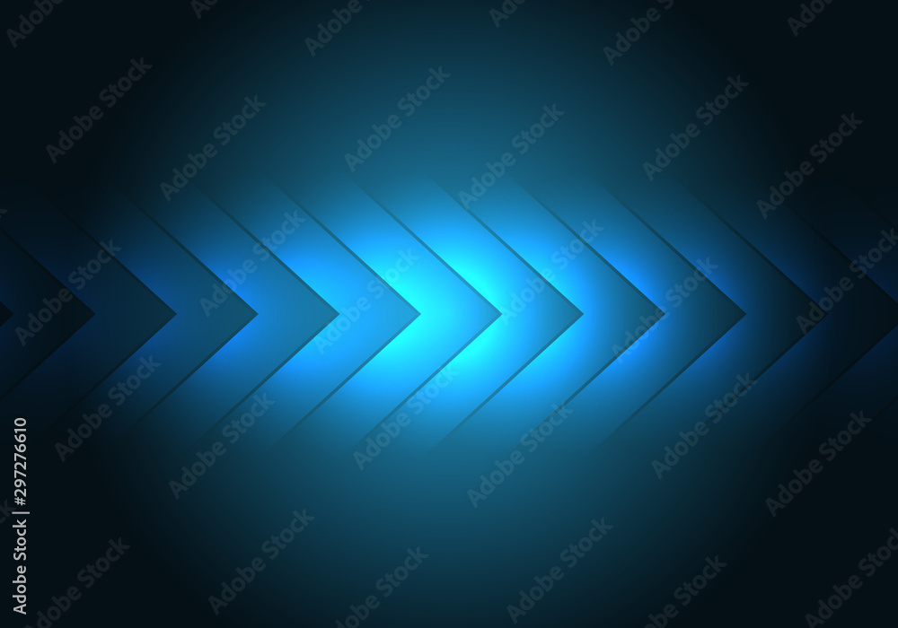 Poster abstract blue light arrow direction pattern design modern futuristic technology background vector.