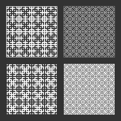 Set geometric asian abstract seamless vector pattern including traditional korean or chinese motive with typical lines and elements