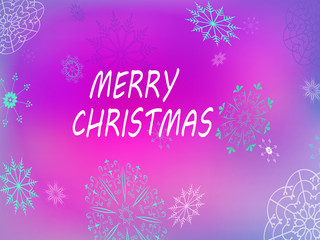 Christmas light pink composition with a set of randomly drawn wonderful snowflakes