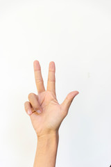 number three 3 thumb, index, middle fingers hand palm counting symbol sign