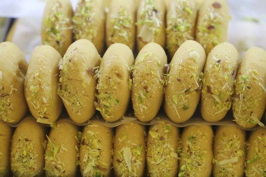 Mathura pede Indian sweets close up