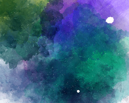 Vector watercolor space background. Starry sky watercolor texture.
