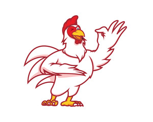 Humbly and Friendly Chicken Recommending Gesture Mascot