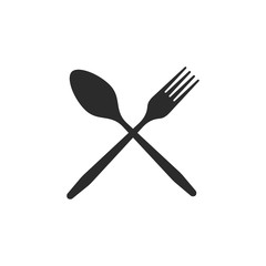 Cutlery. Crossed spoon and fork black icons on a white background.