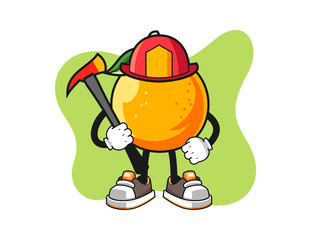 Orange firefighter cartoon. Mascot Character vector.