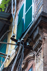 Old colonial window wooden architecture in Hanoi Vietnam South East Asia