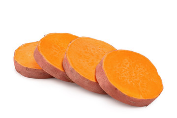 Fototapeta na wymiar Sweet potato slices isolated on white background closeup