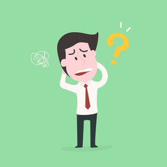 Obraz premium Businessman confused with the questionwith question marks above his head. , the problem exists. 