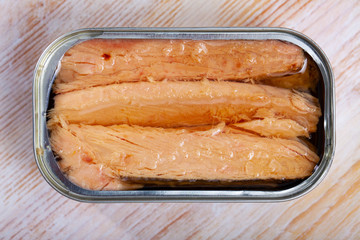 Canned seafood, melva fish fillets preserved in oi