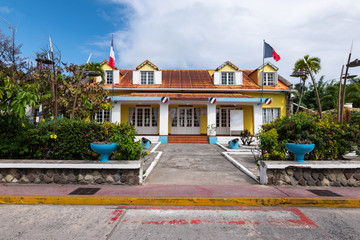 Terre-de-Haut, Guadeloupe, Les Saintes. Colorful city Hall in town centre.