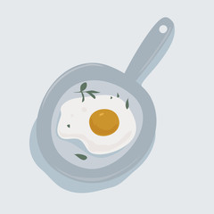 Fried eggs in a pan. Breakfast top view. Healthy food. Restarant menu design