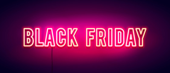 Vector Illustration colorful retro black friday neon light banner. 